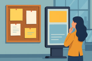 Liiketilan ilmoitustaulut ja digitaaliset näytöt